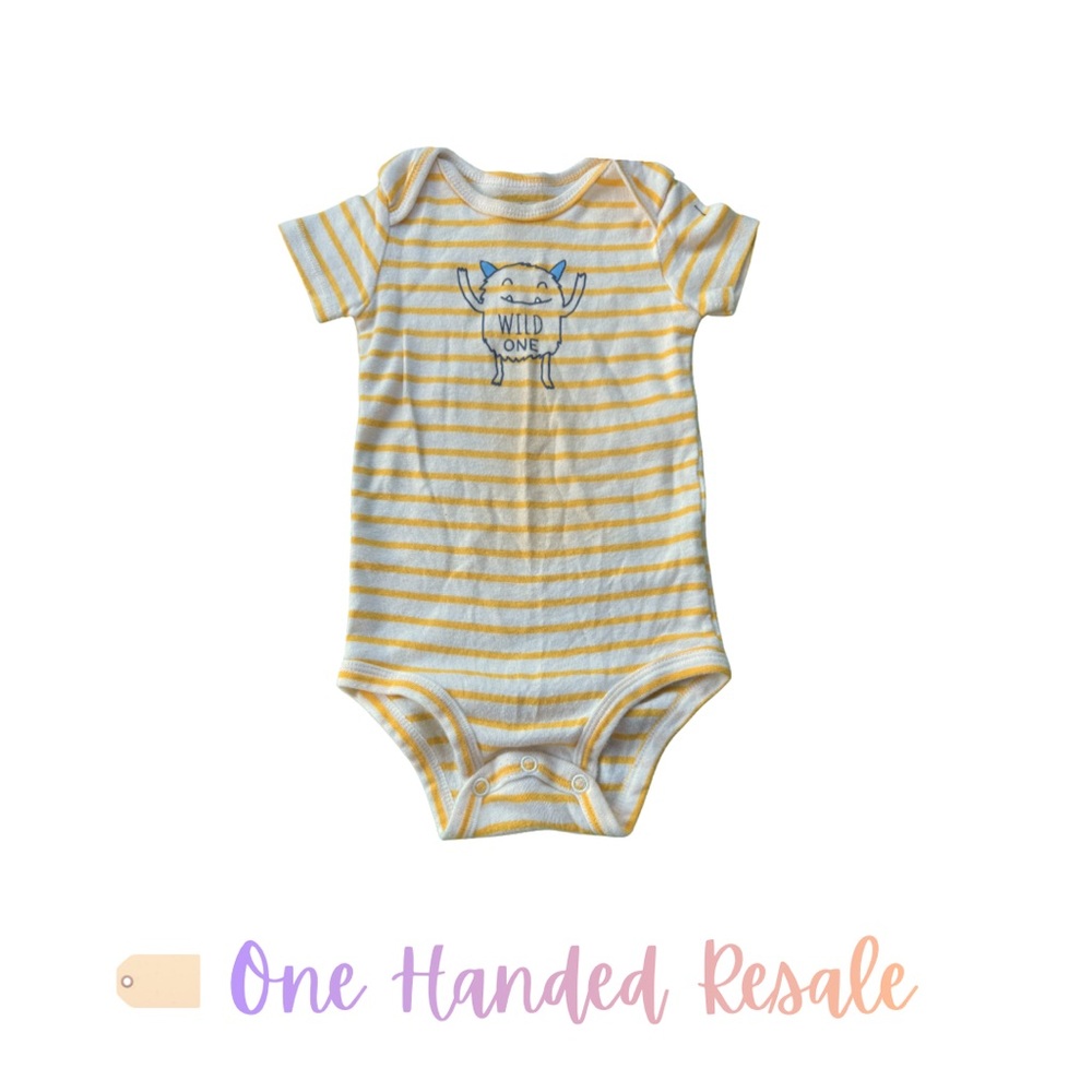 💛 Carter’s White & Yellow Striped Kids One Piece Bodysuit Boys Girls Unisex 9M